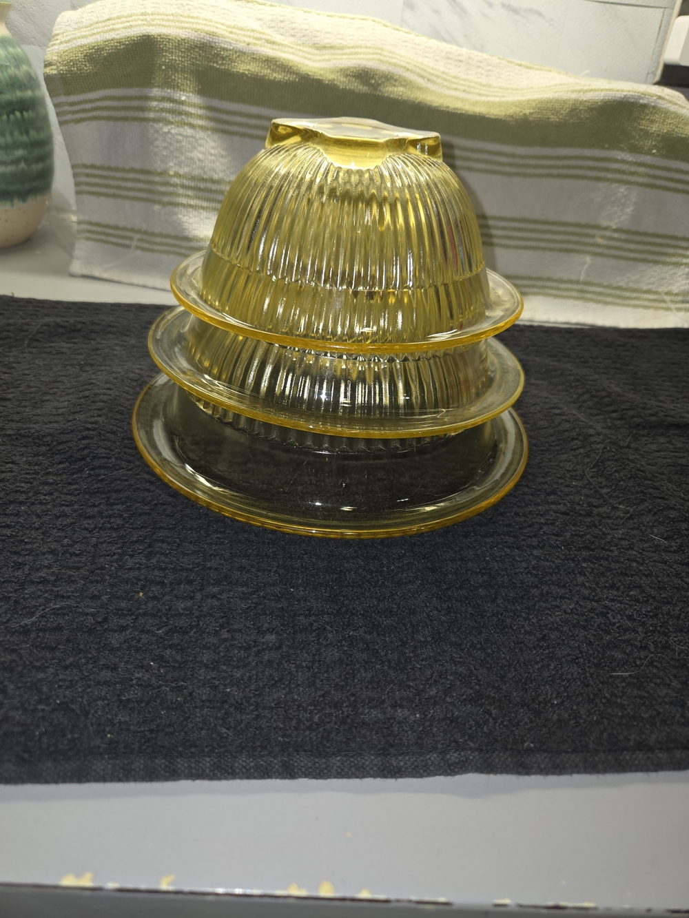 Federal Glass Amber Yellow Ribbed Nested Mixing Bowl  Set of 3
